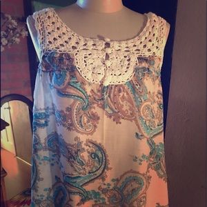 Teal color paisley top ~ boho style